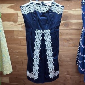 Lilly Pulitzer Blue and White Off the Shoulder Sheath Dress